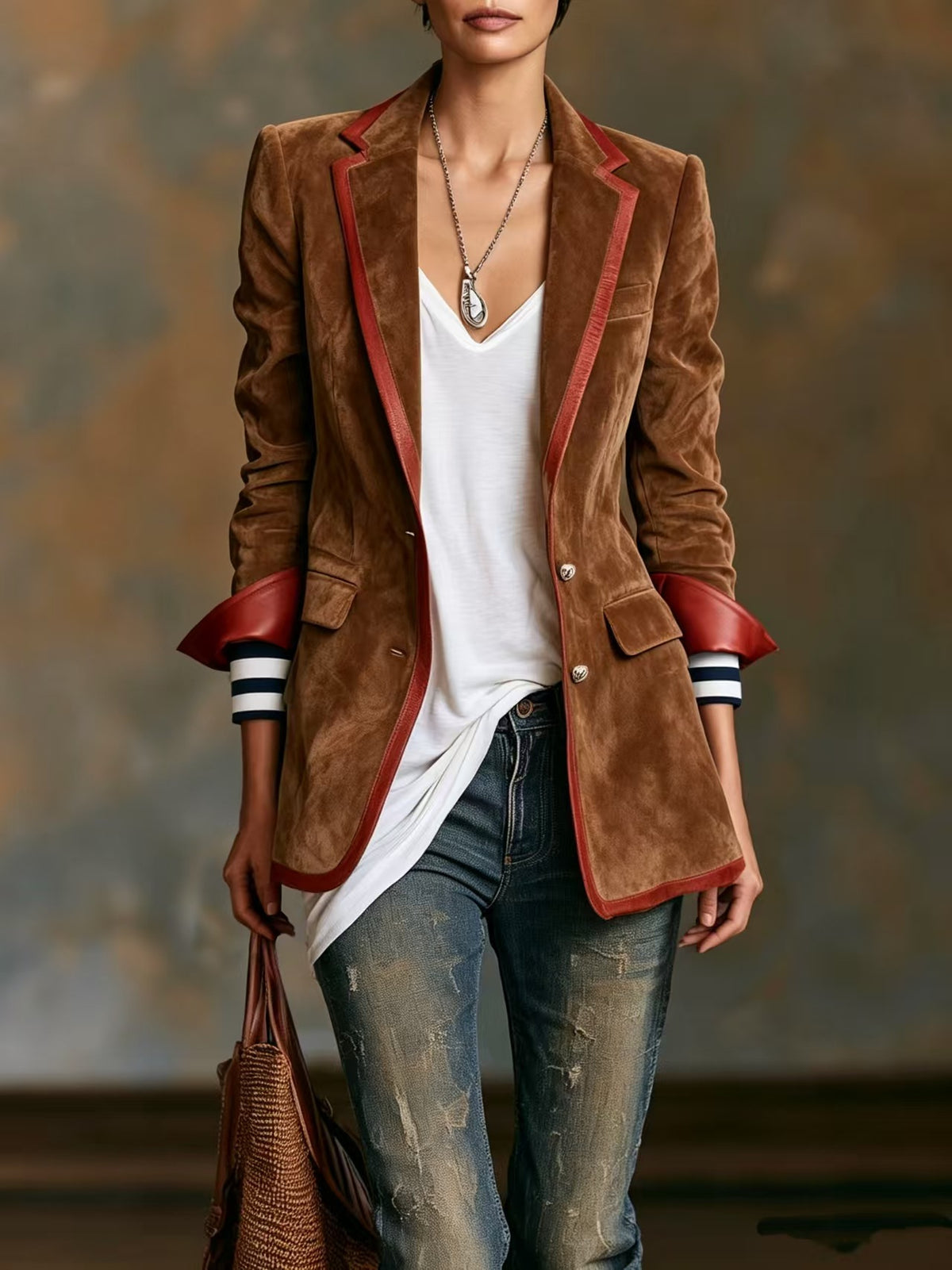 Blazer Élégant à Détails Contrastés