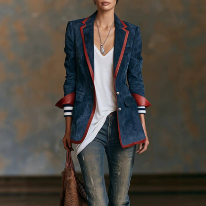 Blazer Élégant à Détails Contrastés